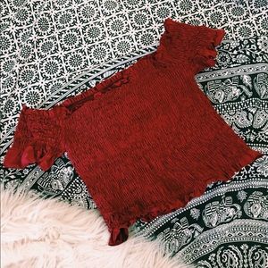 TRENDY✨Frill Trim Off the Shoulder Crop Top🌺